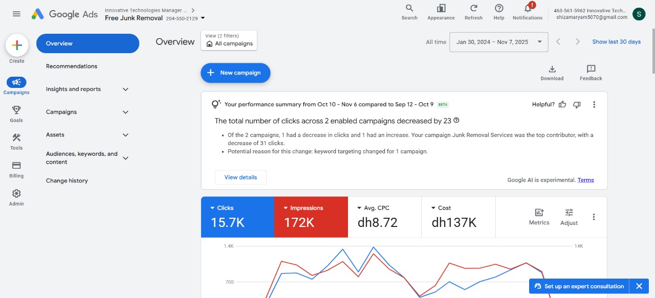 Google Ads Dashboard - High Conversion Campaign